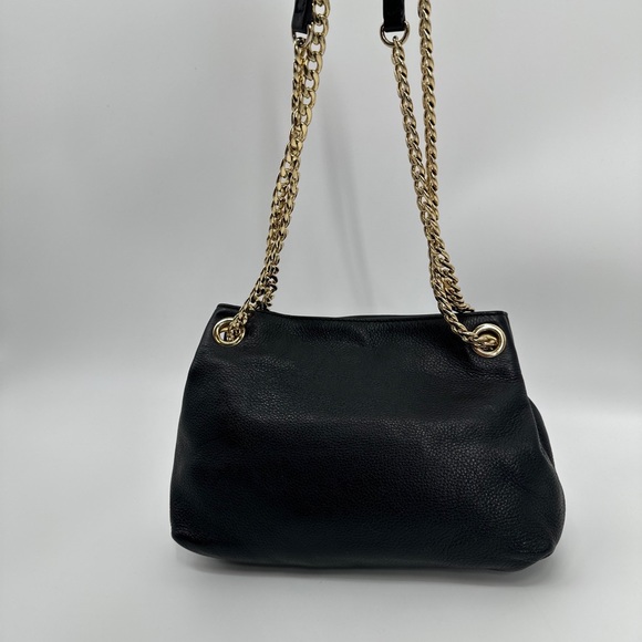 Michael Kors Black pebbled leather shoulder bag gold chain straps - Picture 5 of 7